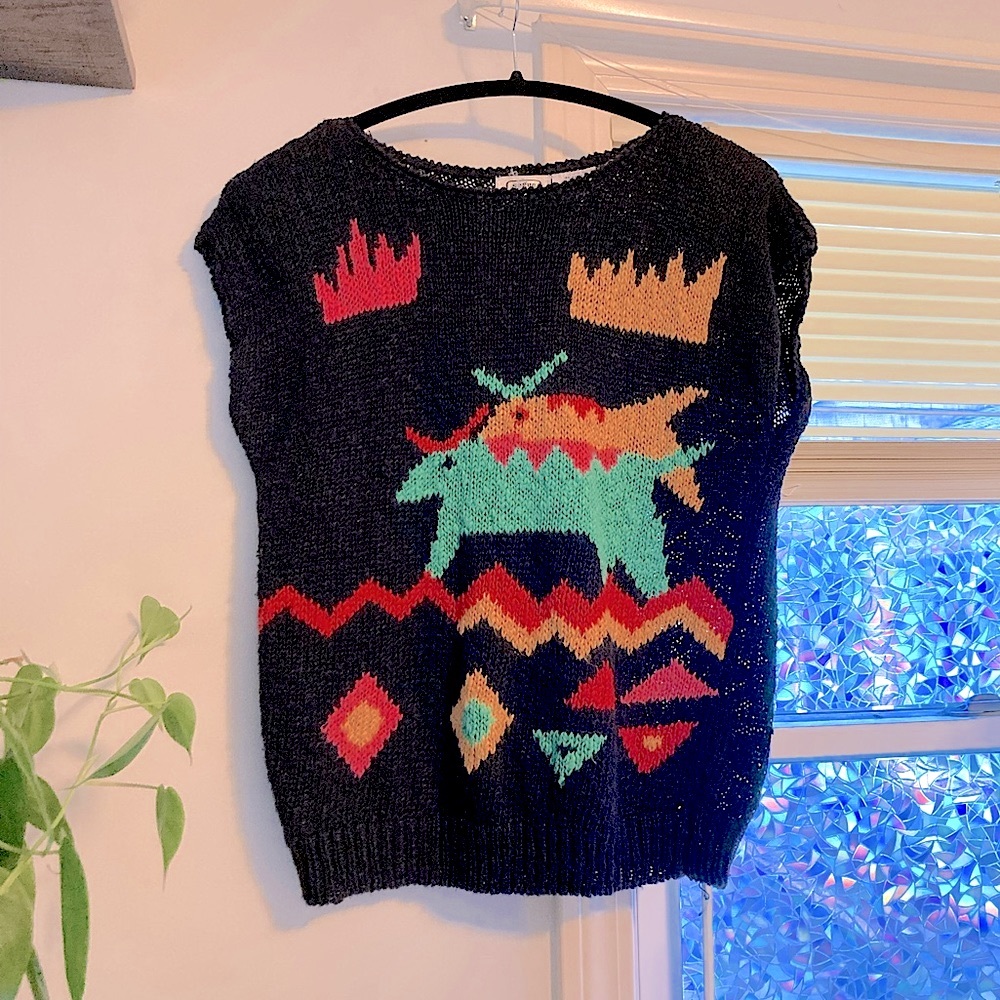 80s-90s Knit Vest w/ Shoulder Pads